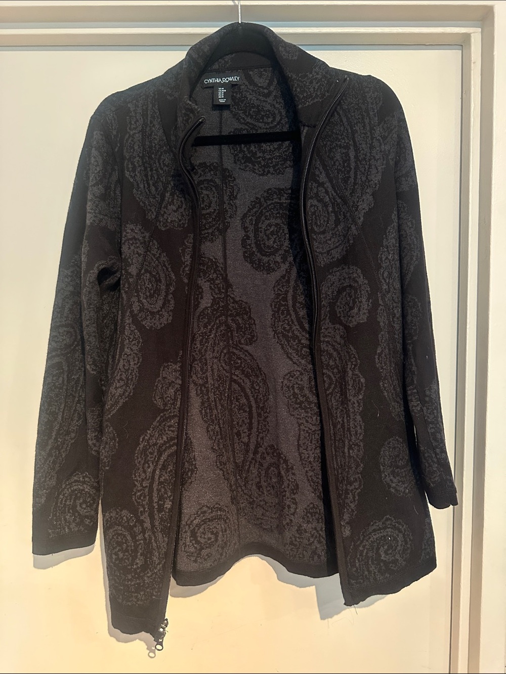 Cynthia Rowley Black Paisley Zip-Front Jacket